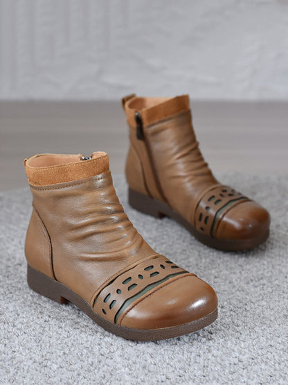 Damen Vintage Leder gespleißt niedrigem Absatz Stiefeletten AV1074