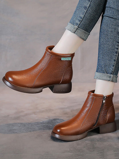 Bottes mi-talons zippées en cuir vintage pour femmes AH1065