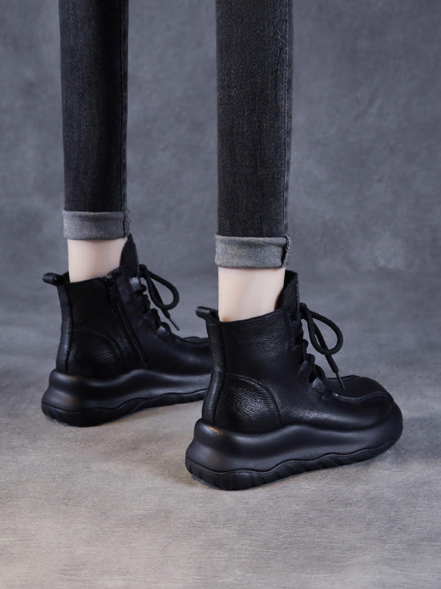 Bottes Martin à plateforme en cuir véritable vintage pour femmes QU003