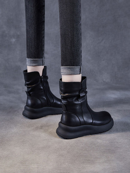 Women Winter Genuine Leather Spliced Low Heel Boots AX1045