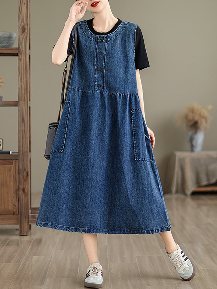 Women Casual Summer Solid Denim Vest Dress BN1012