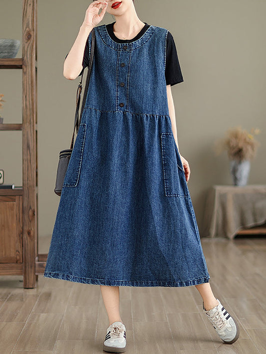 Damen Casual Sommer Feste Denim Weste Kleid BN1012