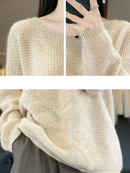 Damen Herbst O-Ausschnitt Gespleißter Woll Warmer Strickpullover AV1053 