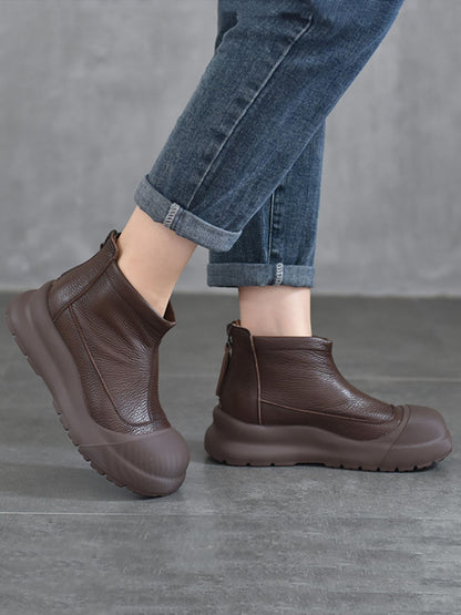 Women Autumn Genuine Leather Solid Platform Ankle Boots WG036