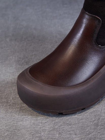 Bottines à plateforme en cuir véritable pour femme QU016