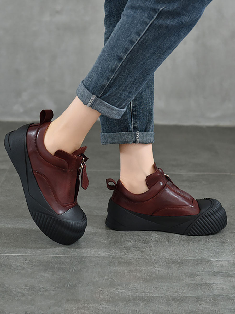 Damen Casual Echtleder Reißverschluss Plateauschuhe WG035