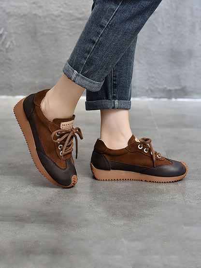 Women Casual Leather Colorblock Strap Mid Heel Sport Shoes BA1028