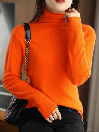 Women Autumn Turtleneck 100%Wool Solid Sweater BA1009