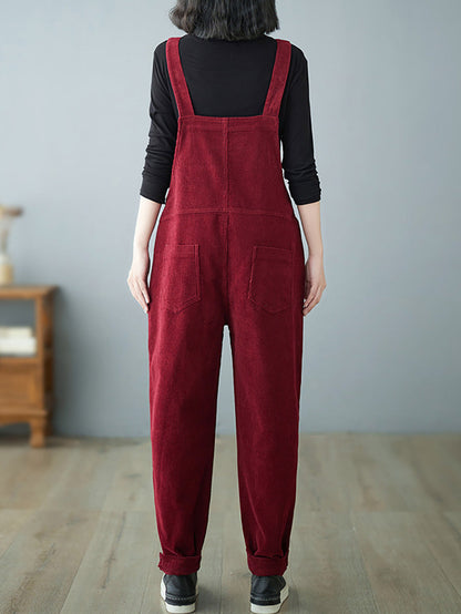 Women Casual Autumn Solid Corduroy Loose Jumpsuits AH1009