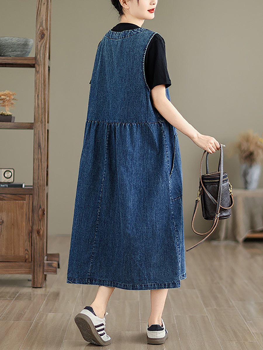 Women Casual Summer Solid Denim Vest Dress BN1012