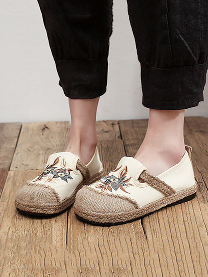 Women Ethnic Flower Embroidery Linen Cotton Flat Shoes AH1062