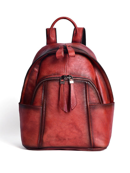 Damen Retro Leder Reißverschluss Große Kapazität Rucksack AH1079