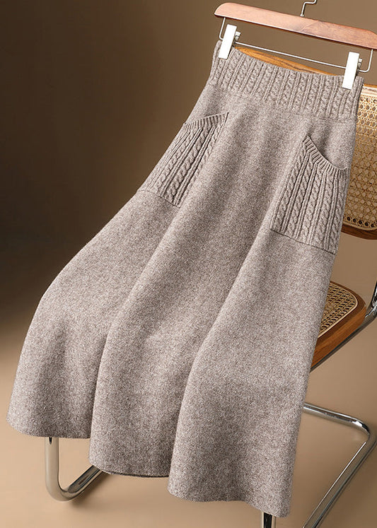 Organic Light Camel Pockets Woolen Knit Skirt Winter RV032