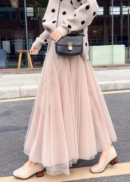 Simple Coffee Solid Elastic Waist Tulle Skirt Spring RV020