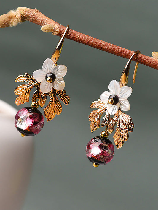 Women Shell Retro Pearl Flower  Earrings AK1007