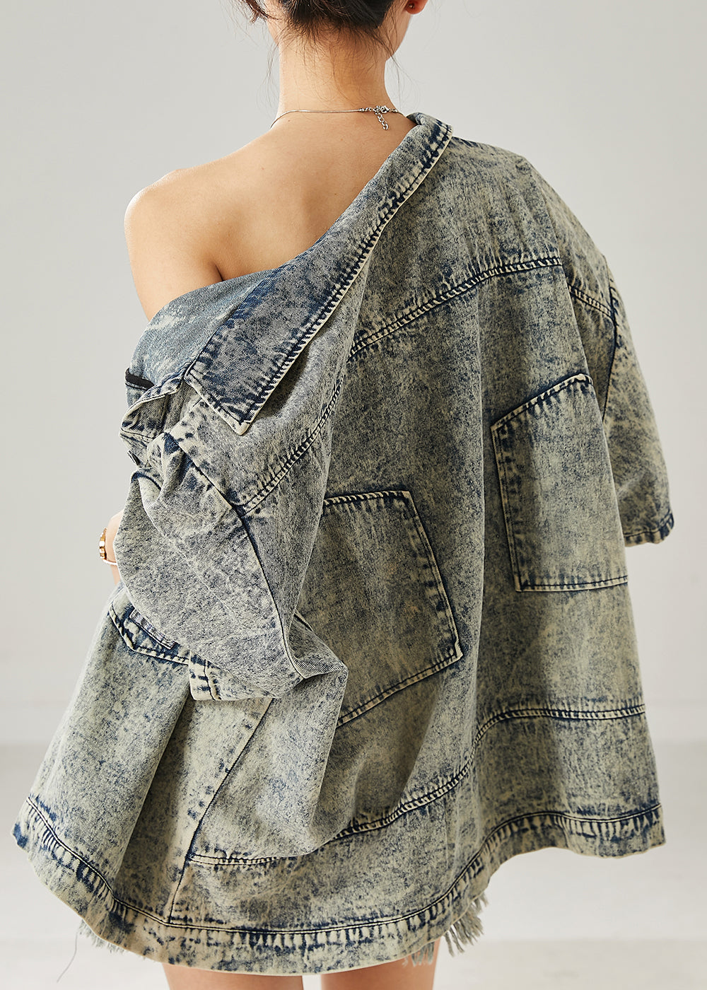 Modern Grey Oversized Pockets Denim Jacket Summer AZ1048