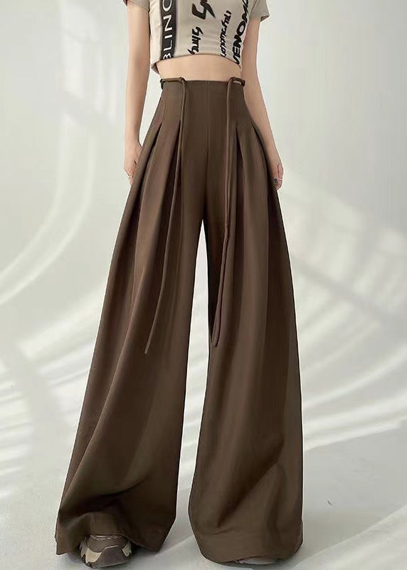 2024 New Coffee High Waist Wrinkled Wide Leg Pants Fall RU038