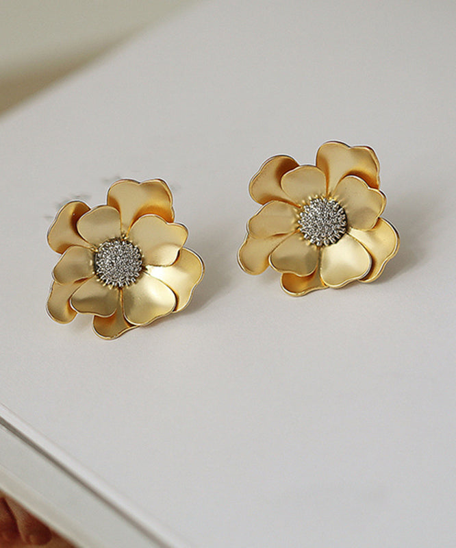 2024 New Gold Sterling Silver Overgild Floral Stud Earrings QQ049