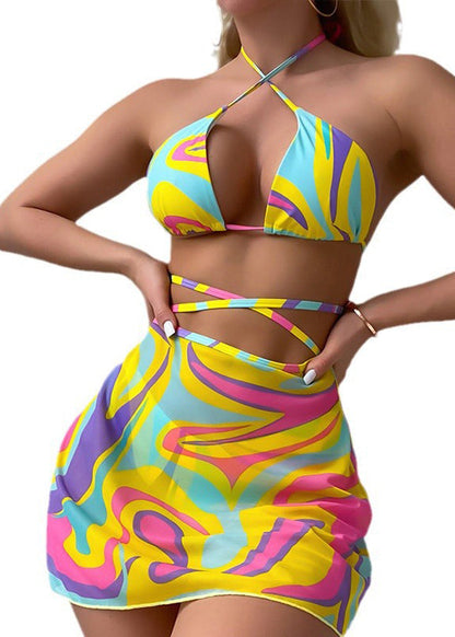 Ensemble de maillot de bain bikini à lacets croisés imprimé 2024 VC036