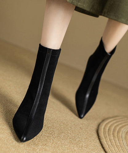 2024 Splicing Stiletto Boots Khaki Suede Pointed Toe RS011