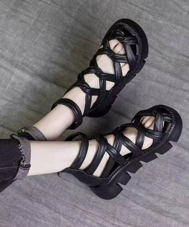 2024 Summer New Black Hollow Out Roman Sandals AP1043