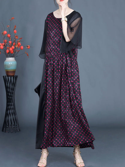 Women Summer Artsy Dot Spliced Loose Maxi Dress CV1048