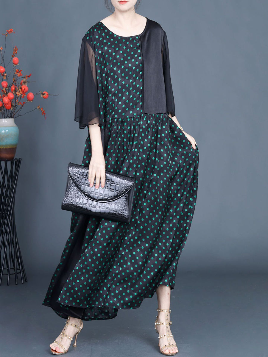 Women Summer Artsy Dot Spliced Loose Maxi Dress CV1048