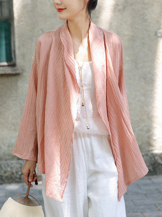 Women Summer Casual Solid Crepe Ramie Shirt Coat CV1039