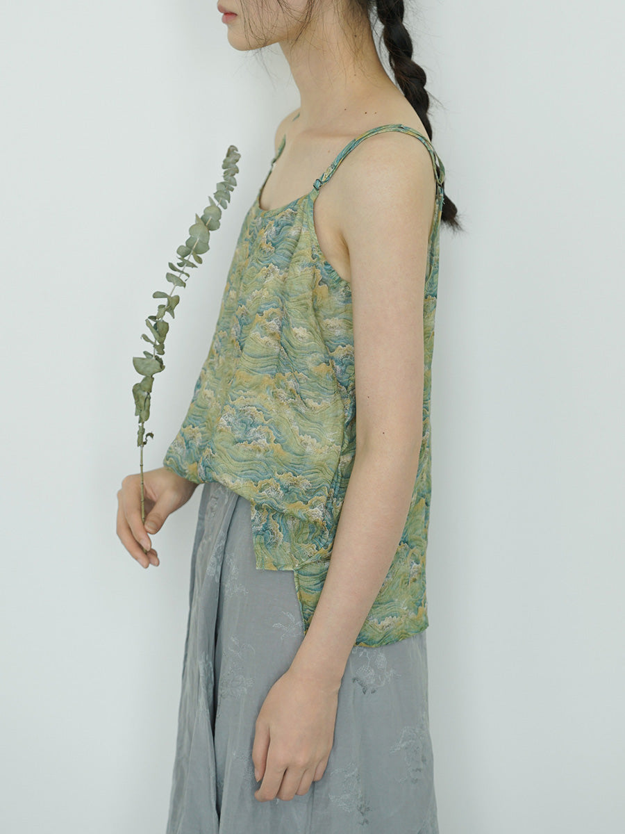 Women Summer Artsy Floral Ramie Vest CX011