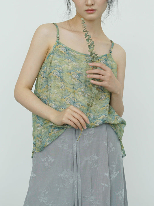 Women Summer Artsy Floral Ramie Vest CX011