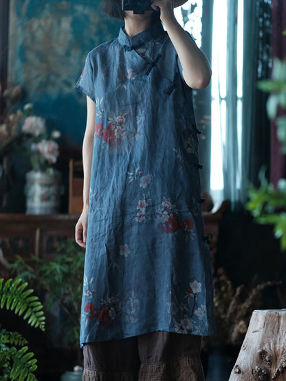 Robe d'été vintage à fleurs en ramie pour femme FD027