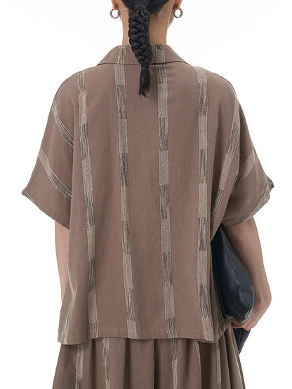 Women Summer Casual Print Button-up Turn-down Collar Shirt FD032