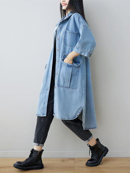 Robe chemise ample en denim à manches trois-quarts pour femme, style vintage, automne, AS1035 