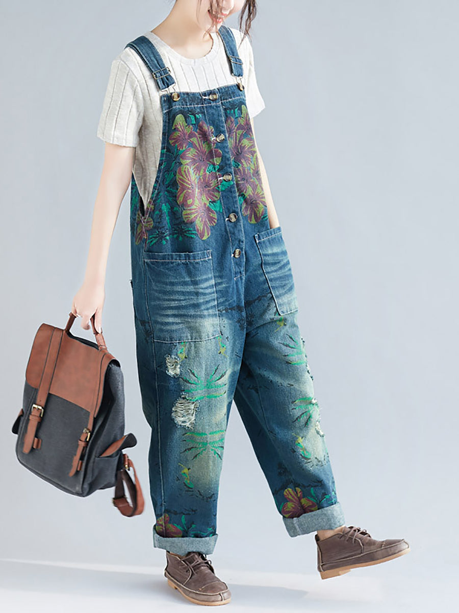 Damen Sommer Blumen Denim Tasche Jumpsuits AS1040 