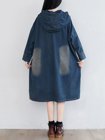 Robe à capuche en denim délavé vintage pour femme AT1066 