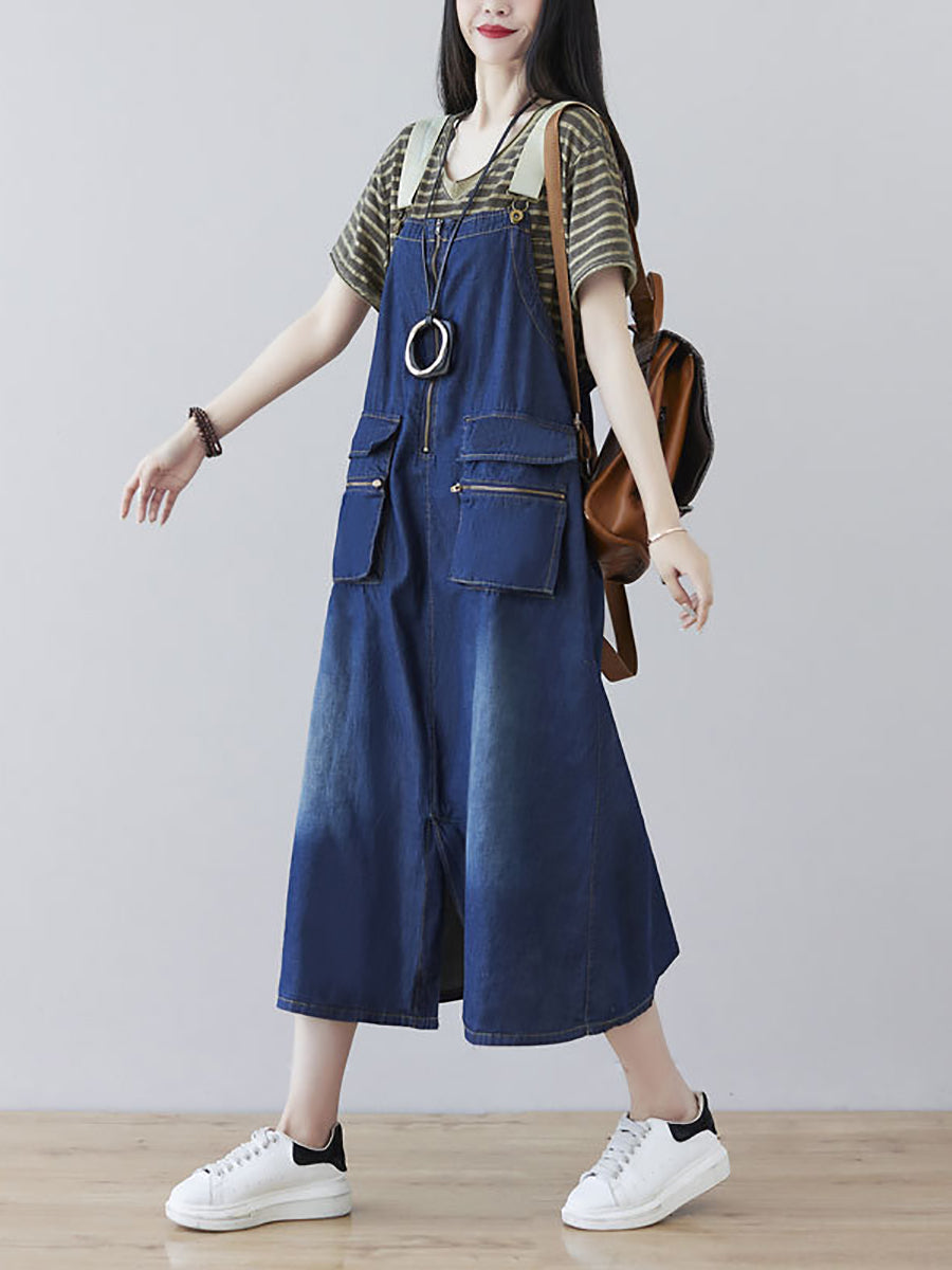 Women Casual Vintage Washed Denim Wide-leg Jumpsuits AT1041