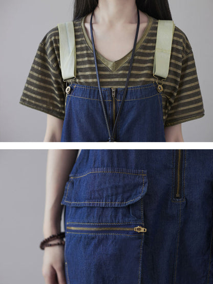 Lässiger Vintage-Overall aus gewaschenem Denim mit weitem Bein für Damen AT1041 