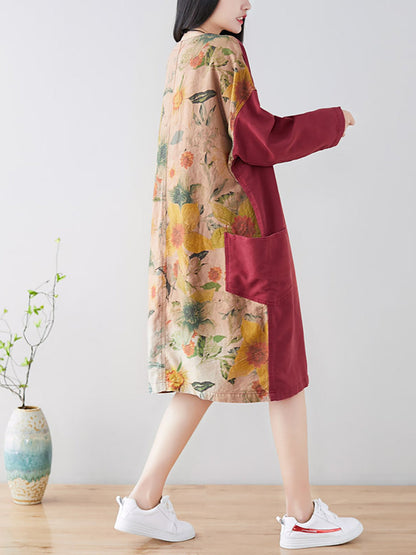 Women Spring Casual Back Spliced Pokcet Loose Coat AT1042