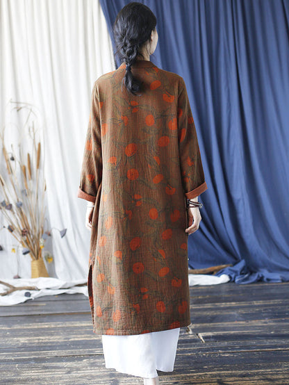 Women Ethnic Autumn Apple Print Cotton Robe Dress AI1021