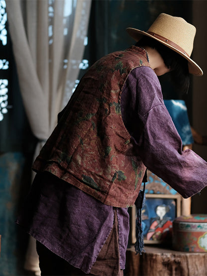 Gilet en lin à ourlet irrégulier et à fleurs ethniques pour femmes AI1016 