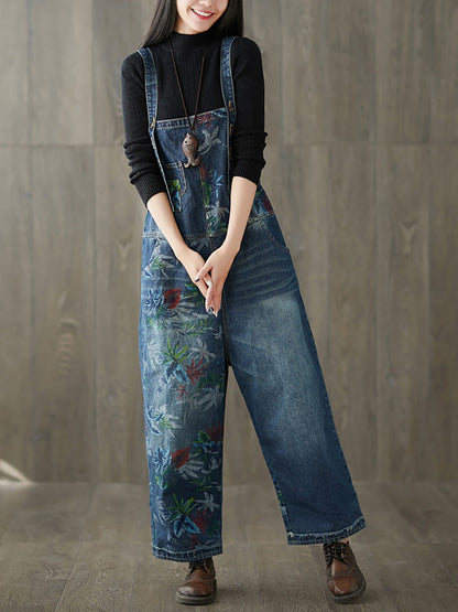 Women Autumn Flower Denim Loose Jumpsuits AI1057