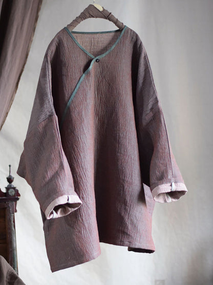 Women Vintage Autumn Solid Cotton Linen Long Shirt AI1004