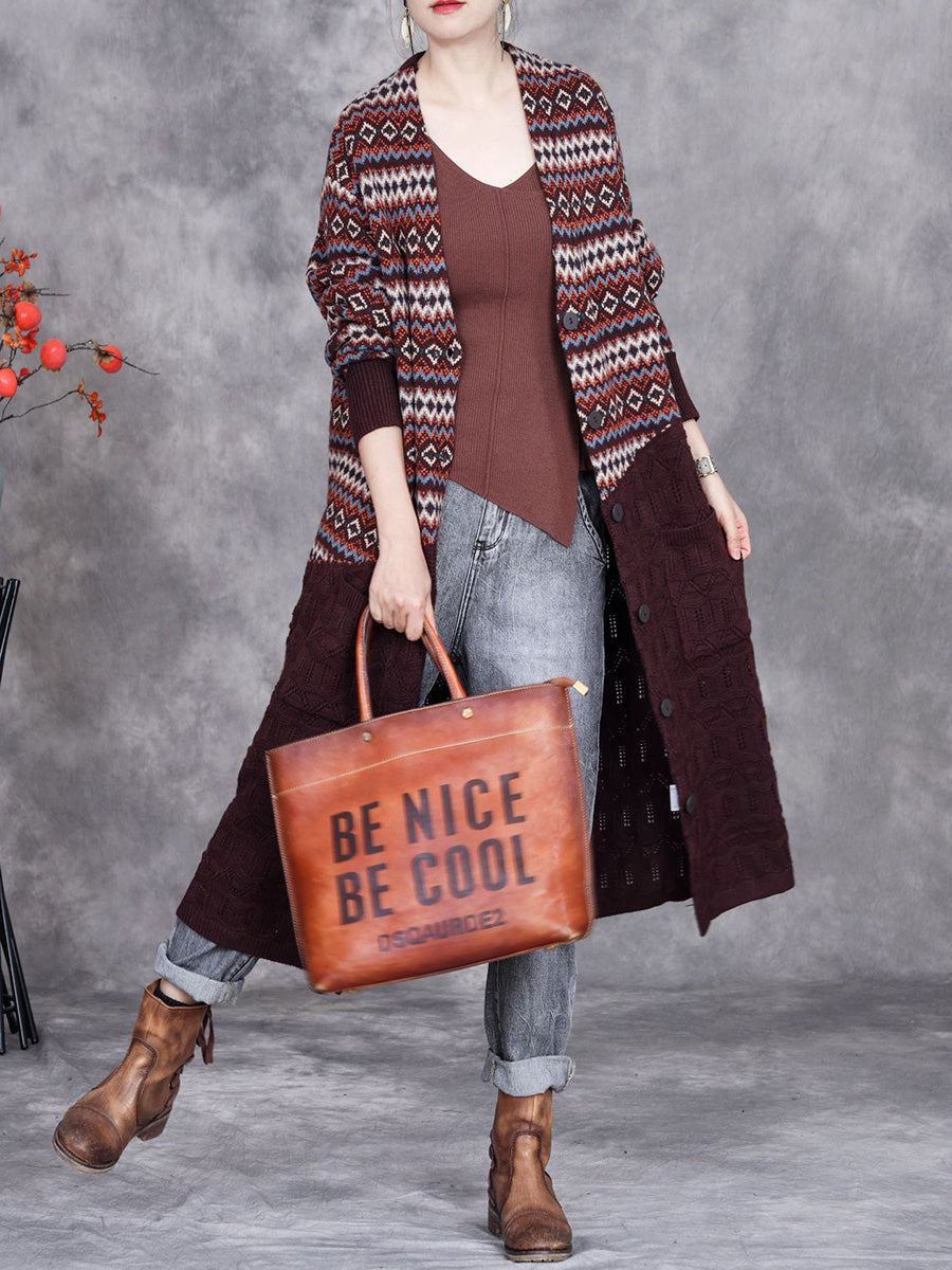 Women Autumn Stripe Colorblock Knitted Cardigan Coat AH1060