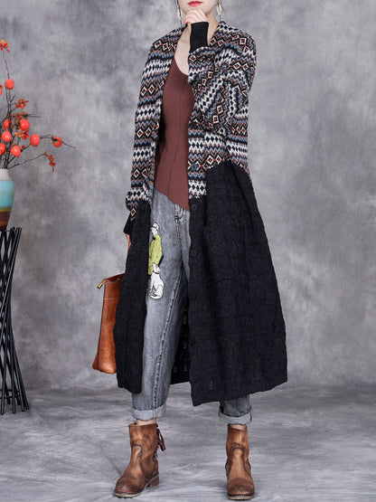 Women Autumn Stripe Colorblock Knitted Cardigan Coat AH1060