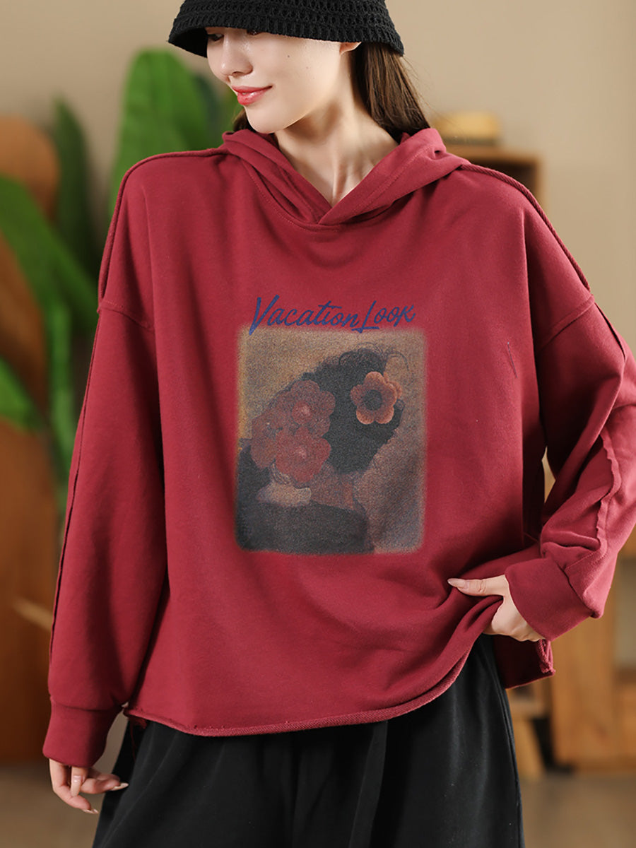 Women Casual Autumn Print Hooded Sweatshirt AH1008