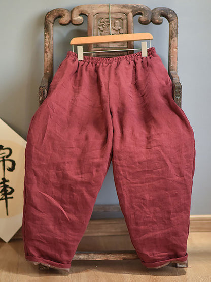 Women Autumn Rero Solid Linen Padded Harem Pants AH1053