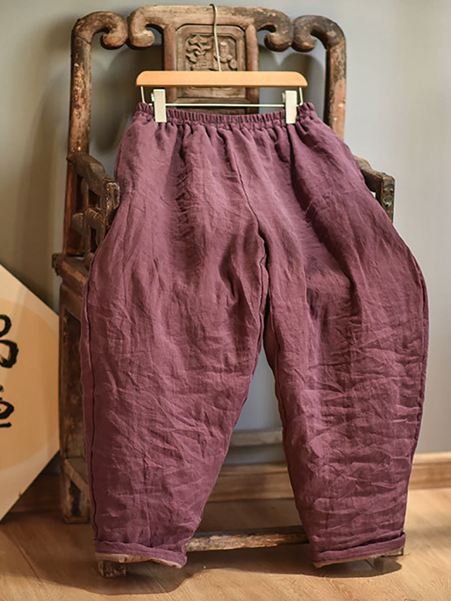 Women Autumn Rero Solid Linen Padded Harem Pants AH1053