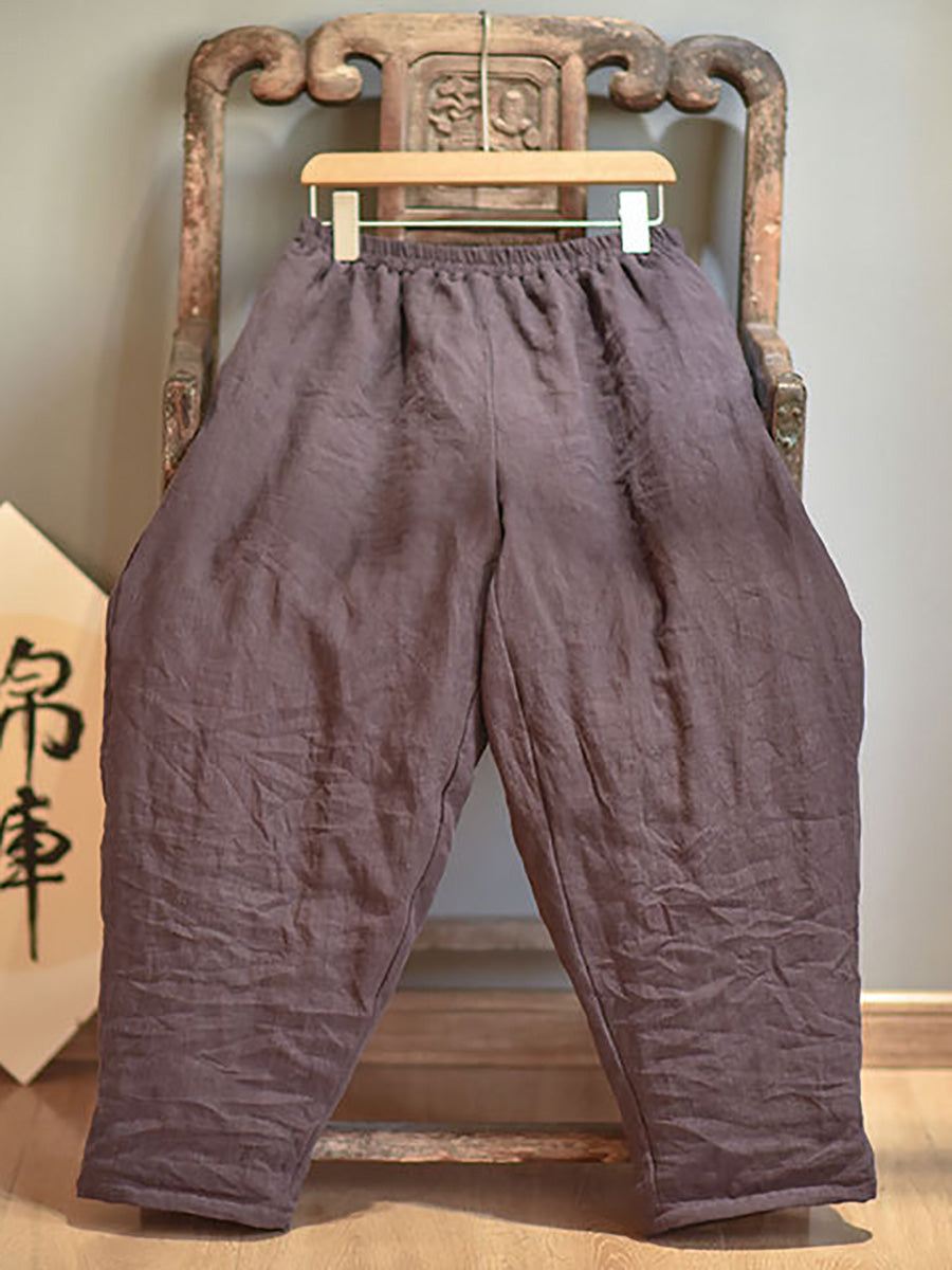 Women Autumn Rero Solid Linen Padded Harem Pants AH1053