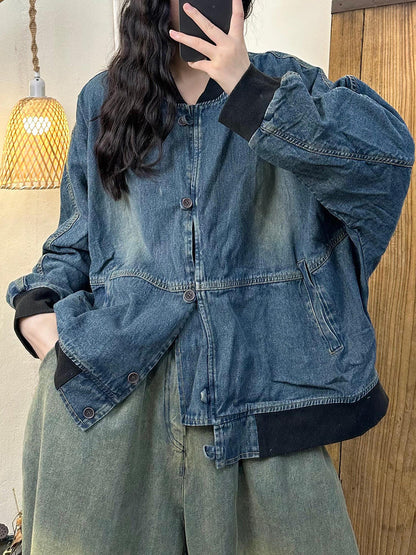 Manteau en denim décontracté à blocs de couleurs pour femmes, automne AH1039