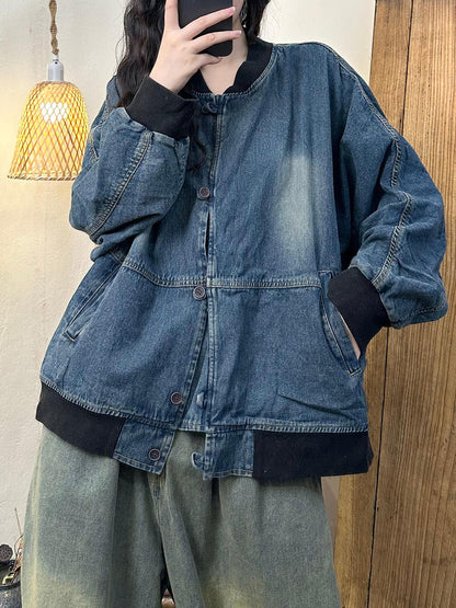 Manteau en denim décontracté à blocs de couleurs pour femmes, automne AH1039